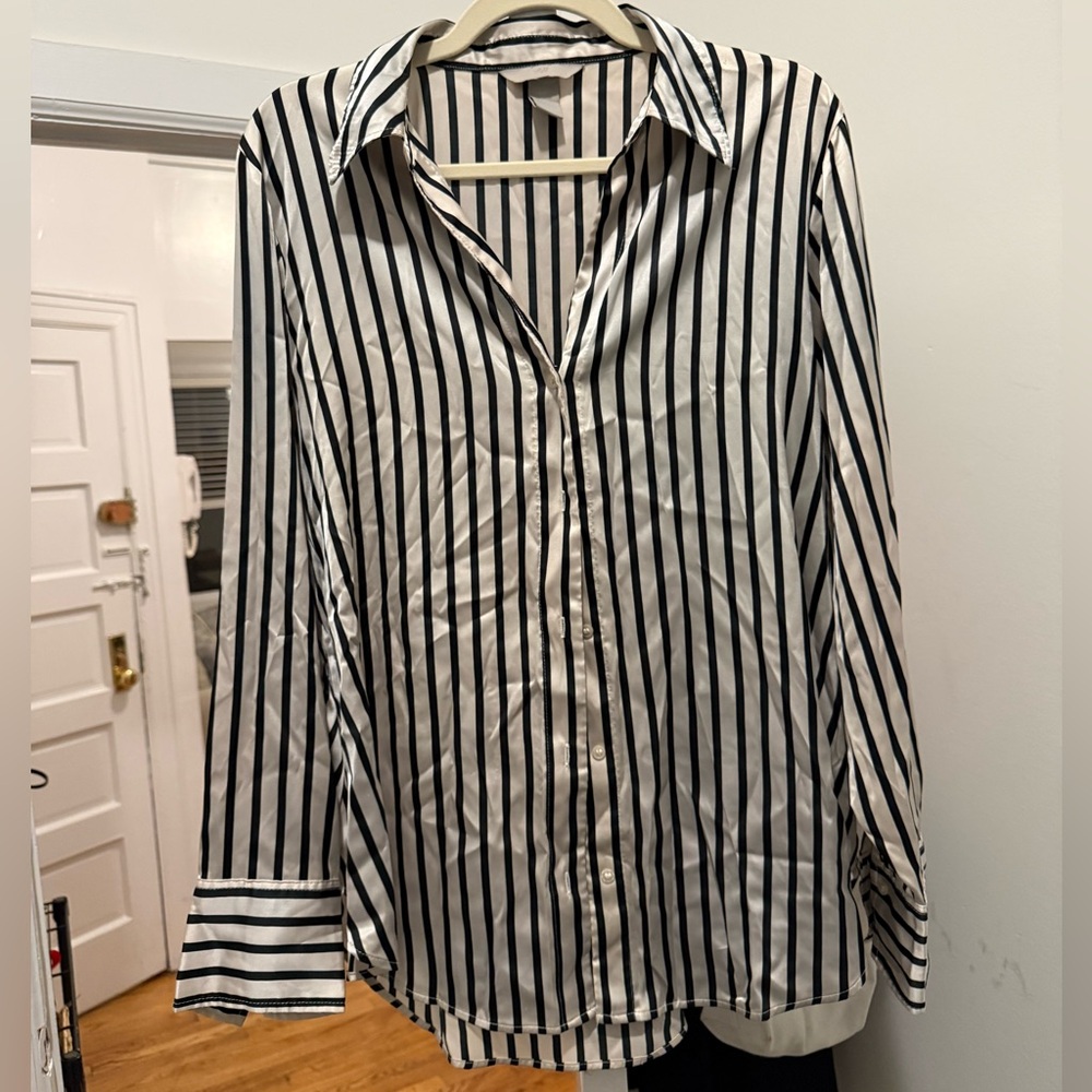 Black and White Striped Women’s Button Down